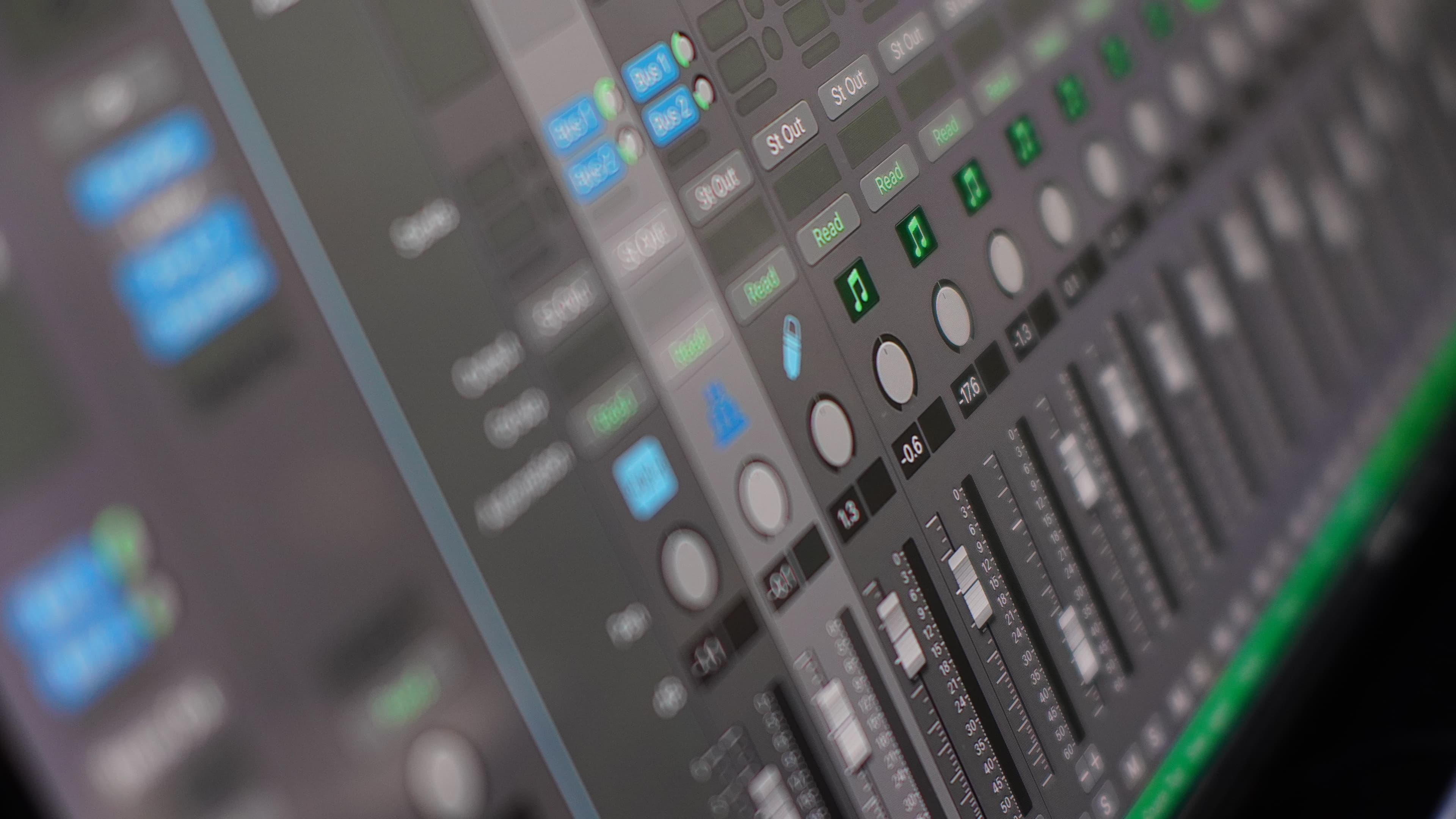Yamaha digital console with faders raised